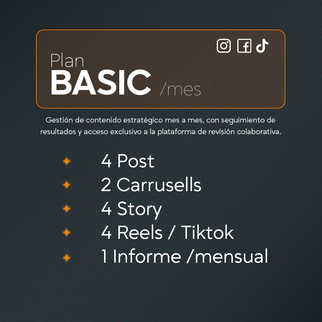plan básico de redes sociales mensual - contenido profesional Liucreativo Chile